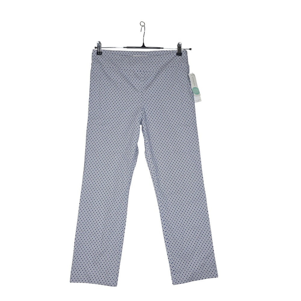 Margaret M Slimming Pants Blue White Geometric Diamond Print Size L NWT Canada